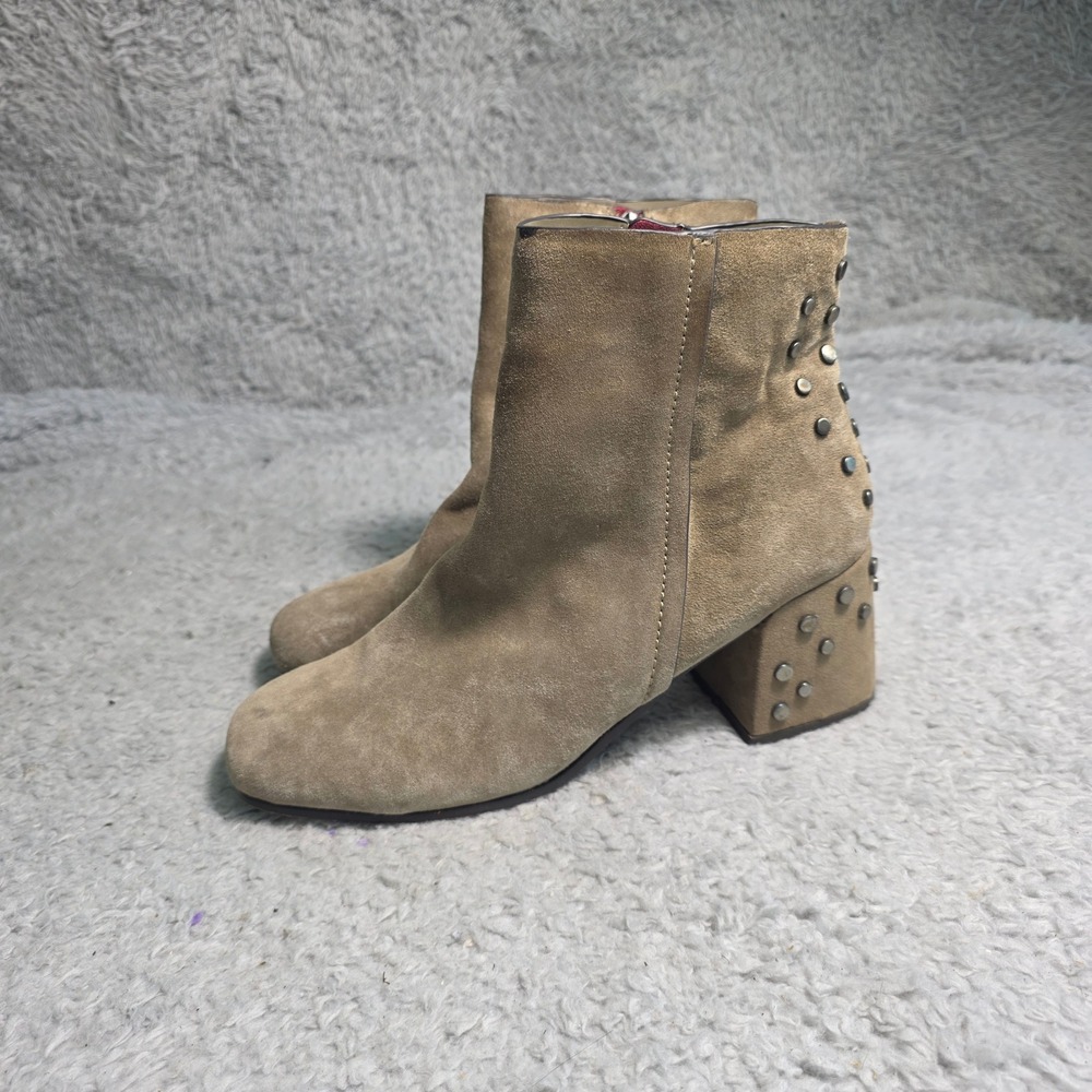 Naked Feet Suede Studded Ankle Boots Tan Block Heel Square Toe Women‎ 8 Good